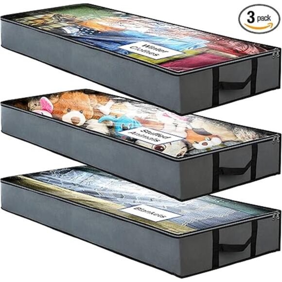 SmartCube Under Bed Storage Bags - 3 Pack Large 39" x 18" x 6" Gray Containers - Picture 7 of 7